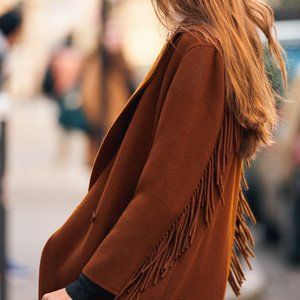 Sandro Hazeen Fringed Double-Breasted Coat